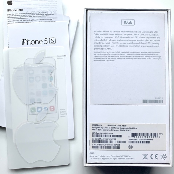 Apple iPhone 5S 16GB GOLD ME352LL/A Box Only W/ Manual & Stickers Mint! - Picture 2 of 3